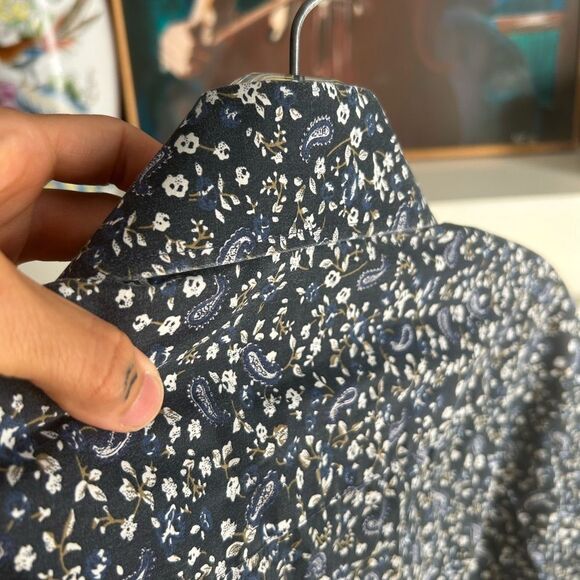 Men's Navy Floral Casual Button Down Shirt 43-17/34 - Picture 10 of 16